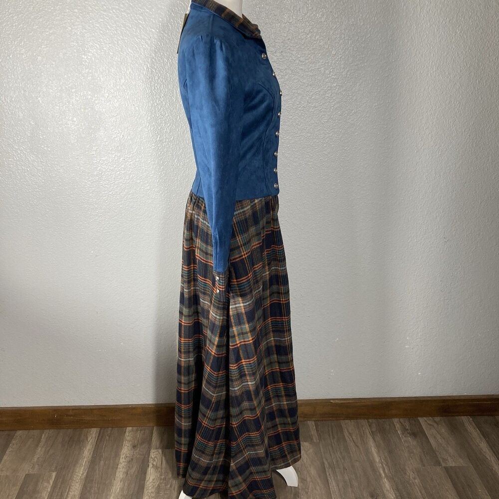 Womens Plaid Maxi Dress XS Faux Suede Pockets Western Prairie Retail $170 Oyrosy - Picture 9 of 16